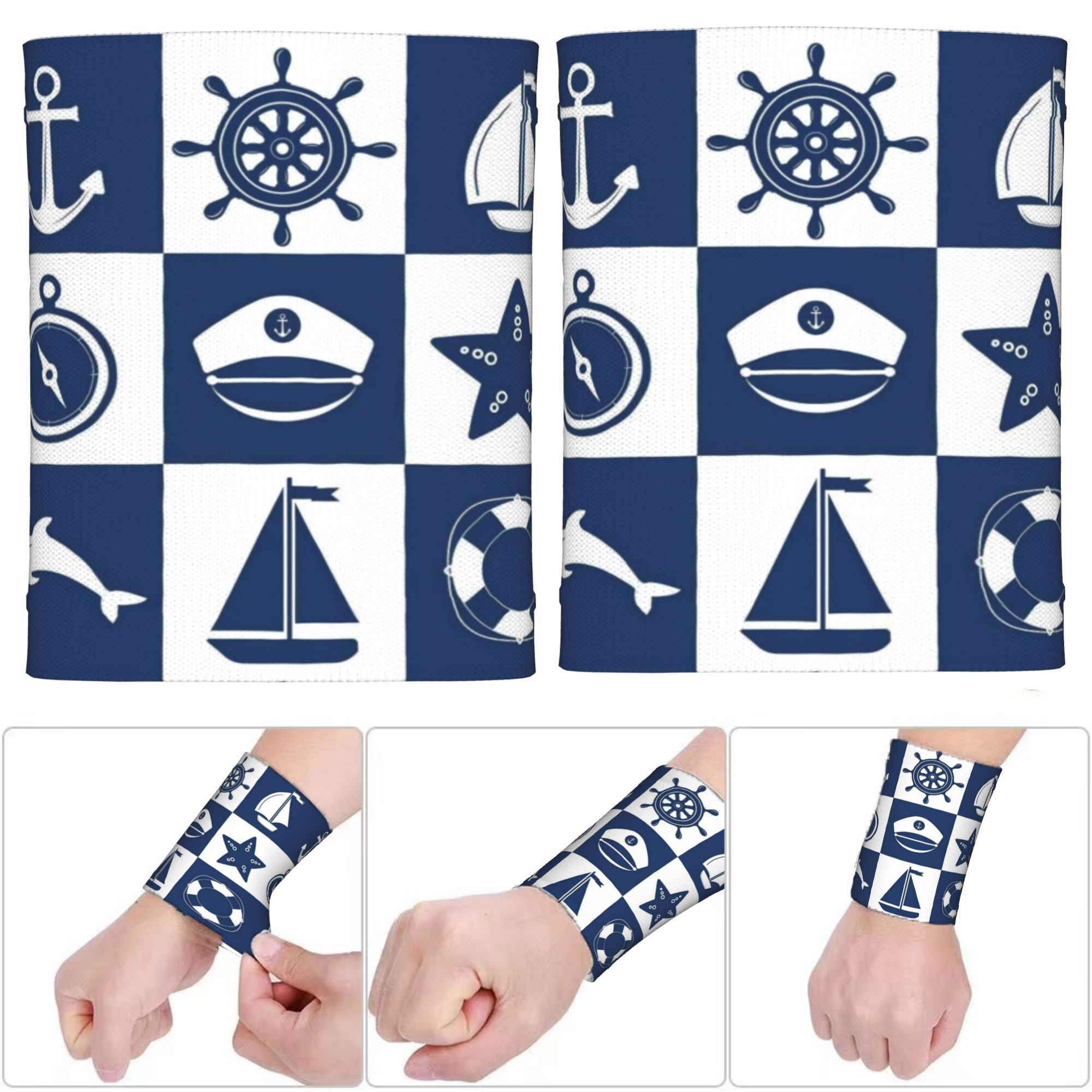 Nautical Anchor Print Sports Wristbands, Unisex